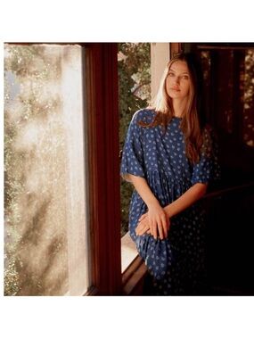 Christy Dawn Theo Dress Size Petite XS Navy Blue Floral Cottagecore Prairie